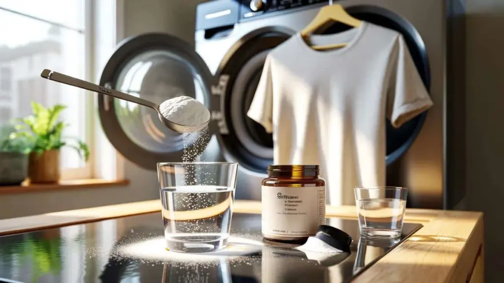 L&rsquo;astuce lessive ultime : comment la poudre de vitamine C (acide ascorbique) dans la lessive empêche le jaunissement des t-shirts blancs en coton